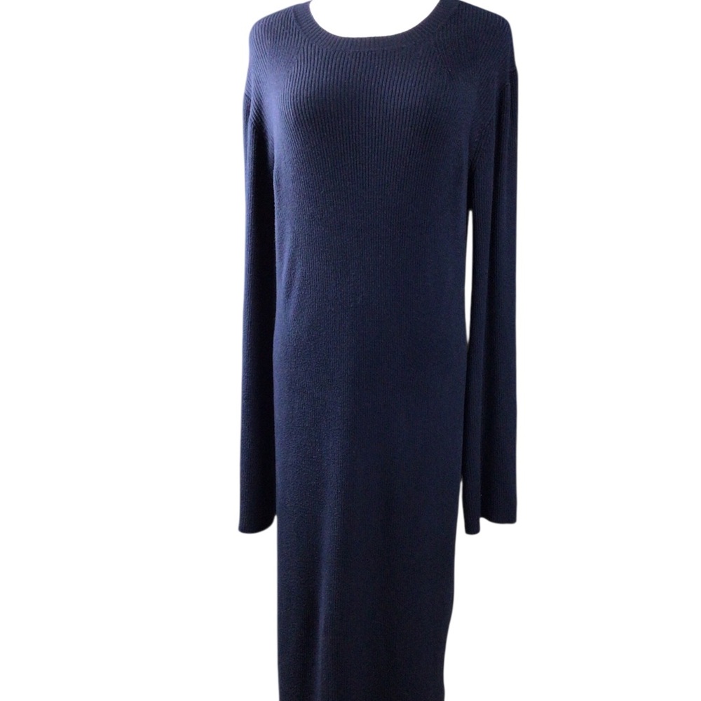 J. Crew Navy Blue Women's Sweater Maxi Dress XL Ribbed Stretchy Flare Sleeves